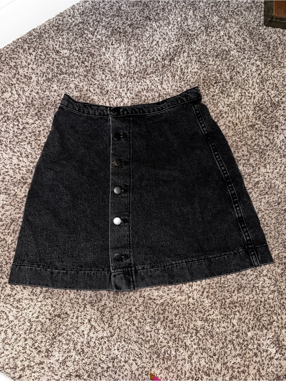 American Apparel Black Button-Front A-Line Denim Skirt